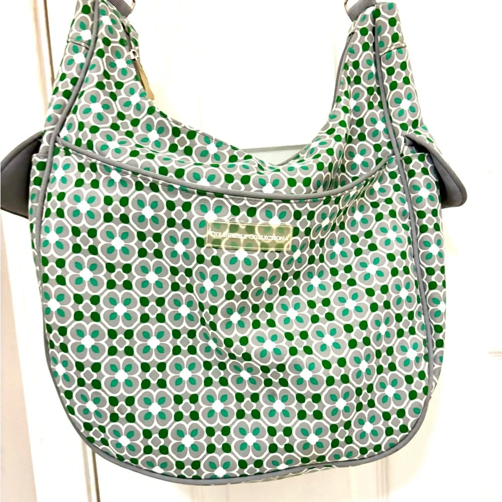 The Bumble Collection Crossbody Floral Print Grey & Green Diaper Bag